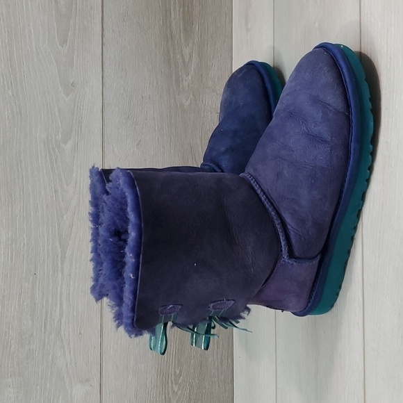 Ugg Australia Women Bailey Bow Bloom LI Ankle Leather Sheepskin Boots shoes sz 5 - Picture 2 of 15